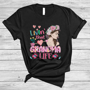 MacnyStore - Livin' That Grandma Life, Wonderful Mother's Day Leopard Flowers Women, Matching Family Group T-Shirt