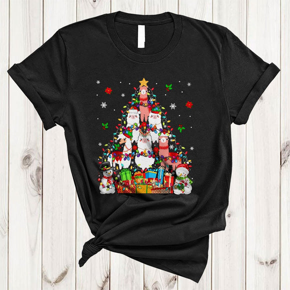MacnyStore - Llama Christmas Tree, Adorable X-mas Lights Snow Around, Llama Animal Snowman T-Shirt
