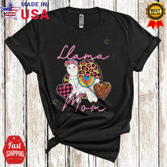 MacnyStore - Llama Mom Funny Cool Mother's Day Leopard Plaid Flowers Llama Wild Animal Lover T-Shirt