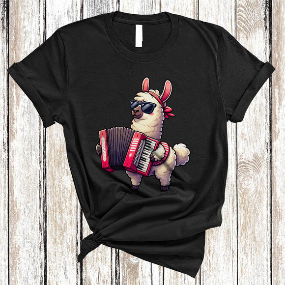 MacnyStore - Llama Playing Accordion, Lovely Llama Sunglasses Animal Lover, Musical Instruments Player T-Shirt