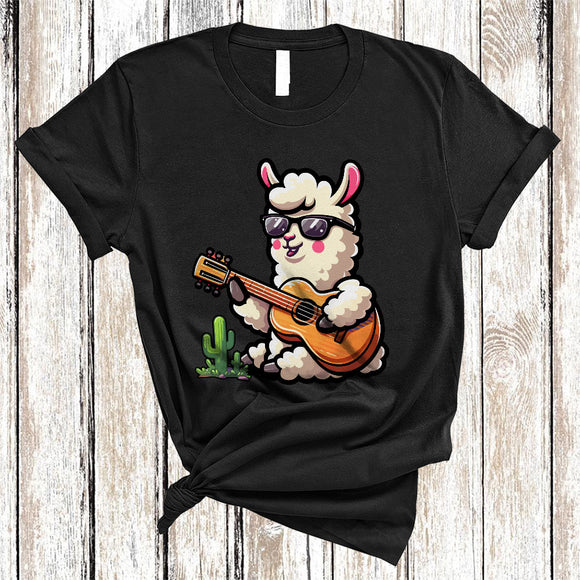 MacnyStore - Llama Playing Guitar, Lovely Llama Sunglasses Animal Lover, Musical Instruments Player T-Shirt