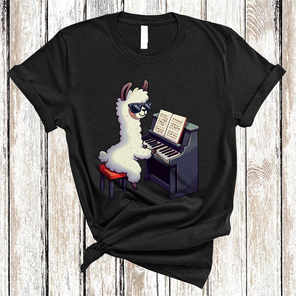 MacnyStore - Llama Playing Piano, Lovely Llama Sunglasses Animal Lover, Musical Instruments Player T-Shirt