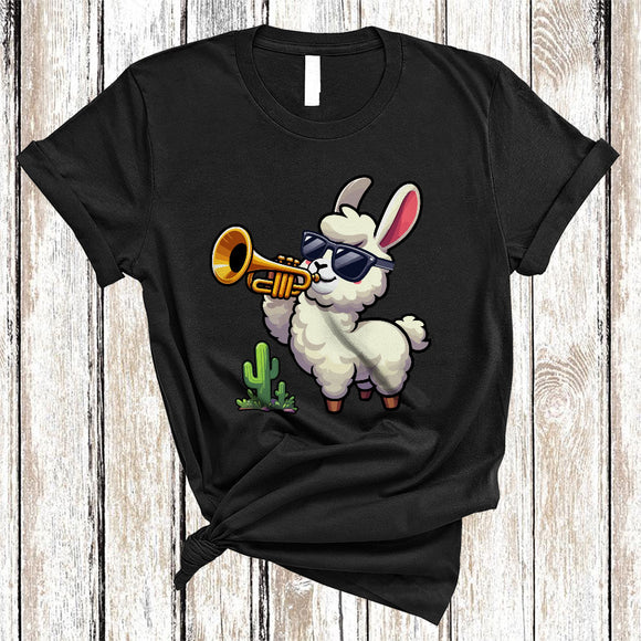 MacnyStore - Llama Playing Trumpet, Lovely Llama Sunglasses Animal Lover, Musical Instruments Player T-Shirt