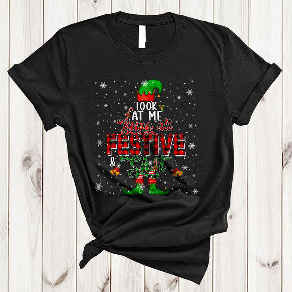 MacnyStore - Look At Me Being All Festive And Sh*t, Sarcastic Christmas ELF Lover, Plaid X-mas Family Group T-Shirt