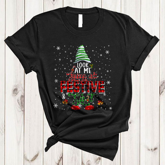 MacnyStore - Look At Me Being All Festive And Sh*t, Sarcastic Christmas Gnome Lover, Plaid X-mas Family Group T-Shirt
