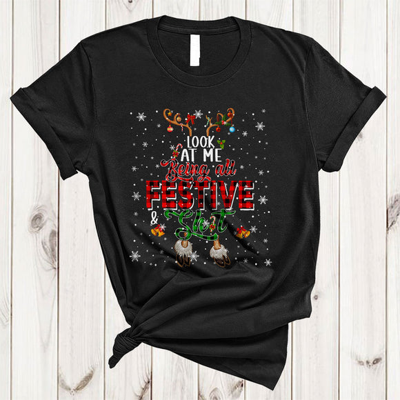 MacnyStore - Look At Me Being All Festive And Sh*t, Sarcastic Christmas Reindeer Lover, Plaid X-mas Family Group T-Shirt