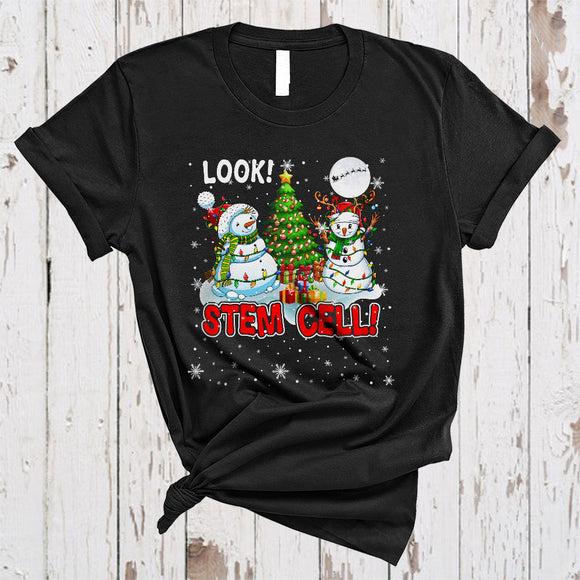 MacnyStore - Look Stem Cell, Fantastic Christmas Tree Couple Snowman, X-mas Lights Science Teacher T-Shirt