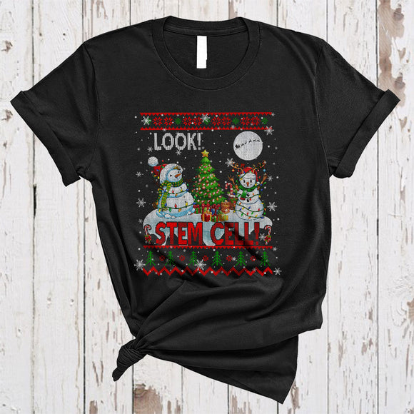 MacnyStore - Look Stem Cell, Fantastic Christmas Tree Couple Snowman, X-mas Sweater Science Teacher T-Shirt