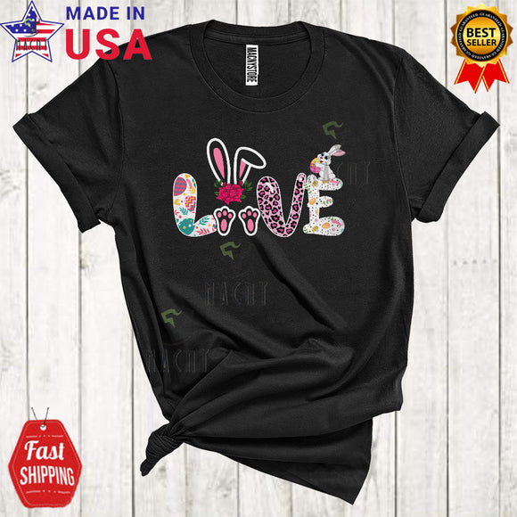 MacnyStore - Love Cute Cool Easter Day Matching Family Group Floral Flowers Leopard Bunny Eggs Hunt T-Shirt