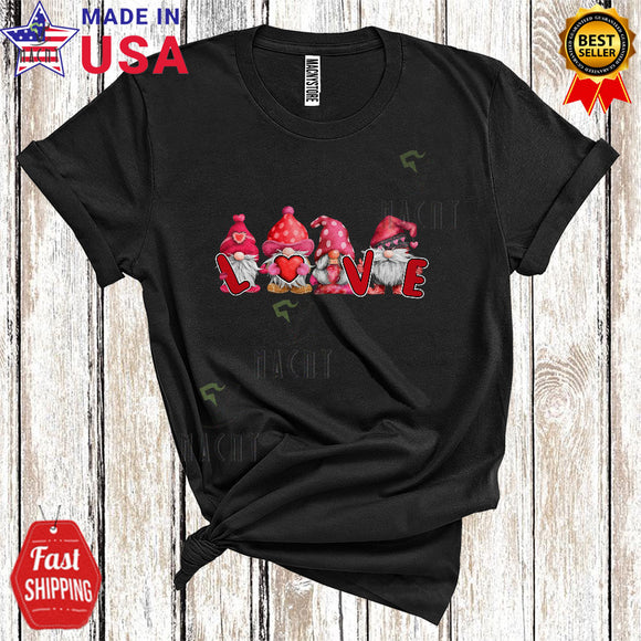 MacnyStore - Love Cute Cool Valentine's Day Four Gnomes Holding Heart Matching Valentine Couple Lover T-Shirt