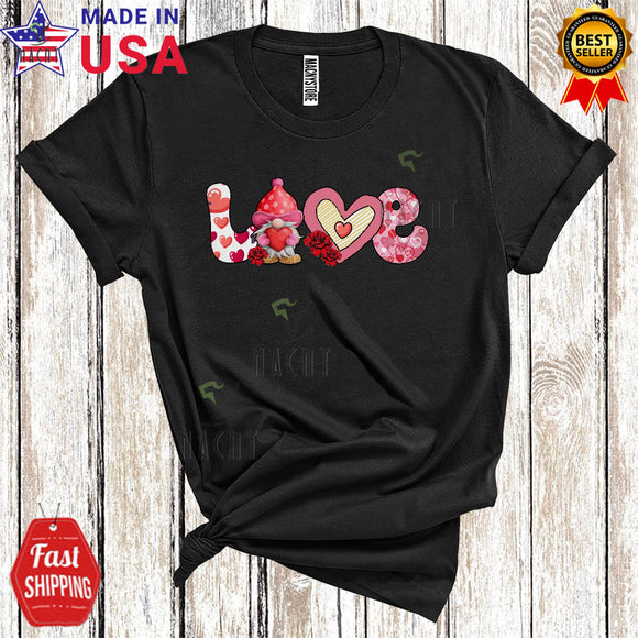 MacnyStore - Love Cute Cool Valentine's Day Roses Gnomes Holding Heart Matching Valentine Couple Lover T-Shirt