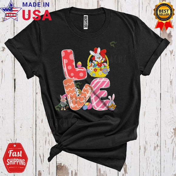 MacnyStore - Love Cute Funny Happy Easter Day Bunny With Easter Eggs Basket Flowers Matching Family Group T-Shirt