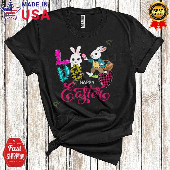 MacnyStore - Love Happy Easter Cool Cute Easter Day Plaid Bunny Hunting Easter Eggs Matching Family Group T-Shirt
