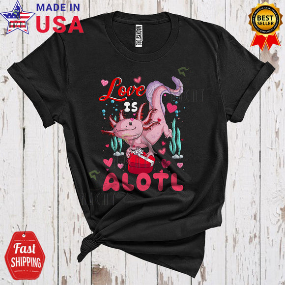 MacnyStore - Love Is Alotl Cute Cool Valentine's Day Hearts Couple Matching Animal Axolotl Lover T-Shirt