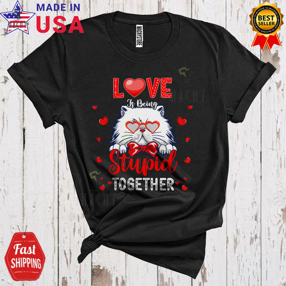 MacnyStore - Love Is Being Stupid Together Cute Happy Valentine's Day Hearts Cat Animal Couple Lover T-Shirt