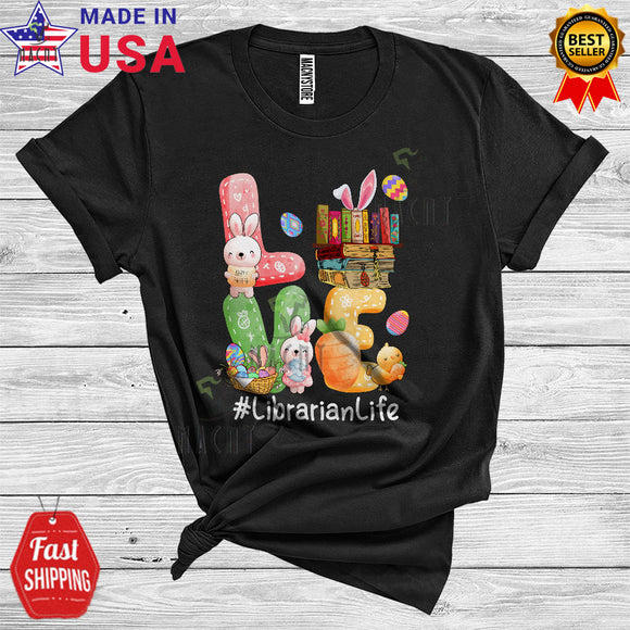 MacnyStore - Love Librarian Life Cute Happy Easter Day Bunny Carrots Eggs Hunting Lover Matching Group T-Shirt