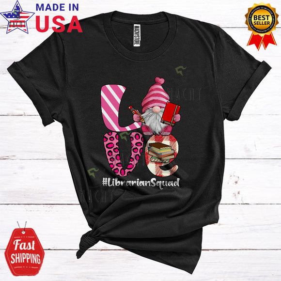 MacnyStore - Love Librarian Squad Cute Happy Valentine's Day Leopard Plaid Gnome Lover Matching Group T-Shirt