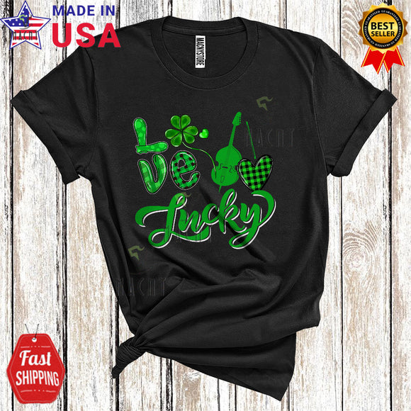 MacnyStore - Love Lucky Cute Happy St. Patrick's Day Green Plaid Shamrock Cello Player Lover T-Shirt