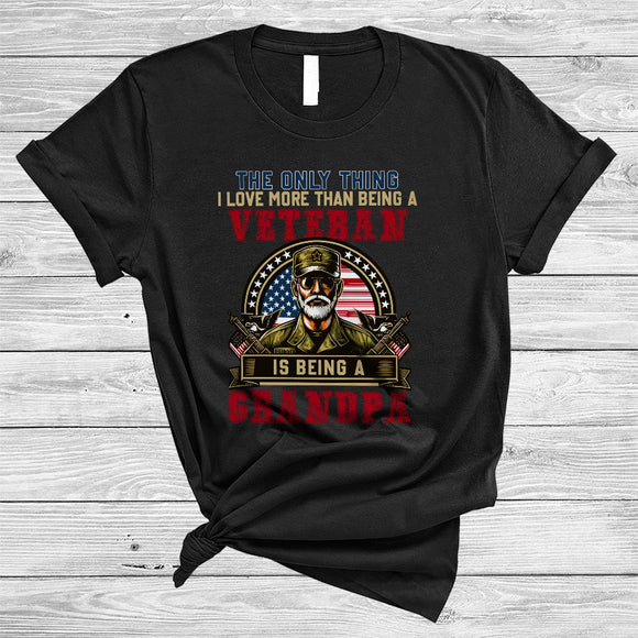 MacnyStore - Love More Than Being A Veteran Being A Grandpa, Cool Vintage Father's Day, US Flag Family T-Shirt