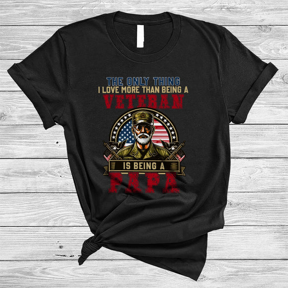 MacnyStore - Love More Than Being A Veteran Being A Papa, Cool Vintage Father's Day, US Flag Family T-Shirt
