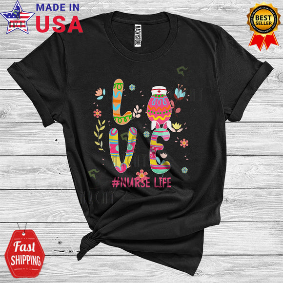 MacnyStore - Love Nurse Life Cool Funny Easter Day Flowers Easter Egg Hunt Lover Matching Nurse Group T-Shirt
