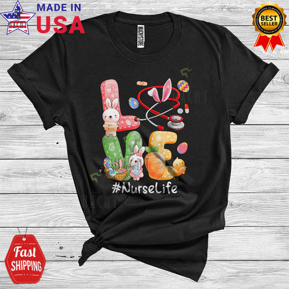 MacnyStore - Love Nurse Life Cute Happy Easter Day Bunny Carrots Eggs Hunting Lover Matching Group T-Shirt
