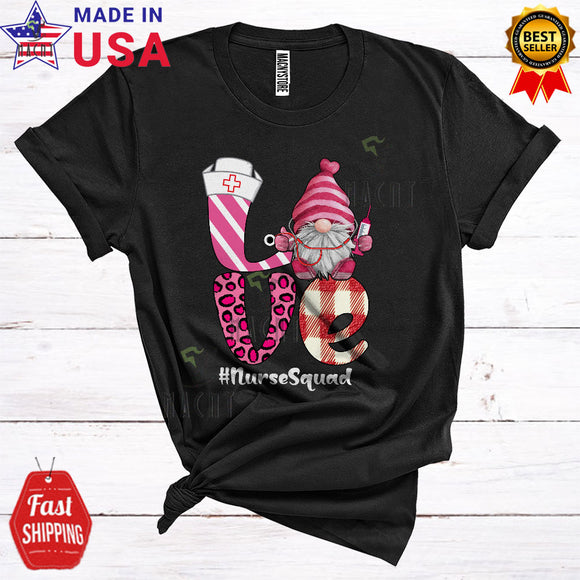 MacnyStore - Love Nurse Squad Cute Happy Valentine's Day Leopard Plaid Gnome Lover Matching Group T-Shirt
