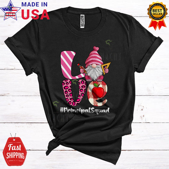 MacnyStore - Love Principal Squad Cute Happy Valentine's Day Leopard Plaid Gnome Lover Matching Group T-Shirt
