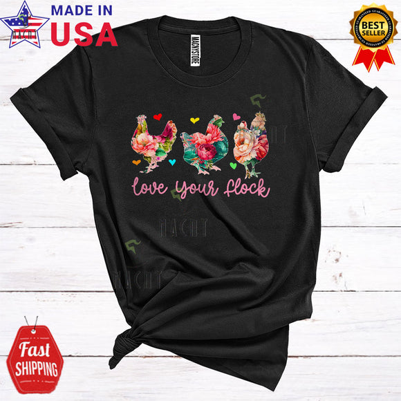 MacnyStore - Love Your Flock Cool Cute Floral Three Chickens Matching Farmer Farm Animal Lover T-Shirt