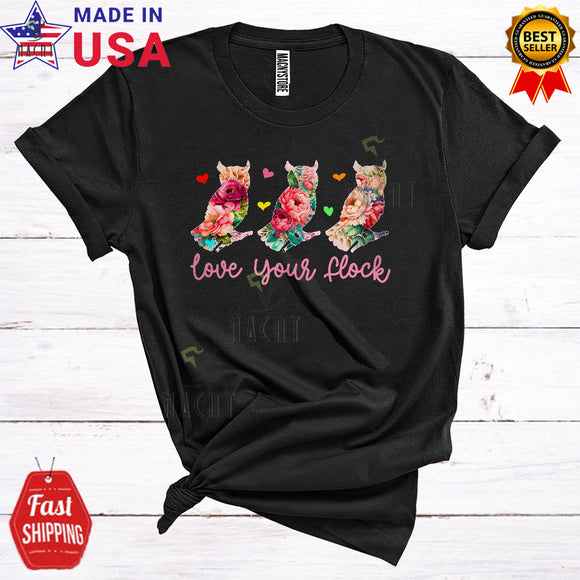 MacnyStore - Love Your Flock Cool Cute Floral Three Owls Matching Bird Animal Lover T-Shirt