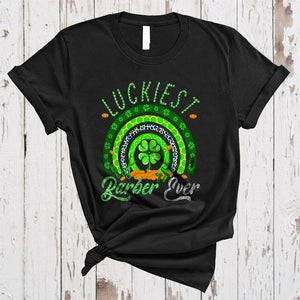 MacnyStore - Luckiest Barber Ever, Joyful St. Patrick's Day Shamrock Rainbow, Matching Barber Group T-Shirt