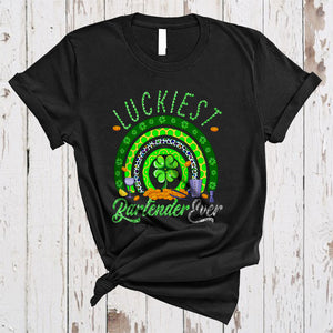 MacnyStore - Luckiest Bartender Ever, Joyful St. Patrick's Day Shamrock Rainbow, Matching Bartender Group T-Shirt