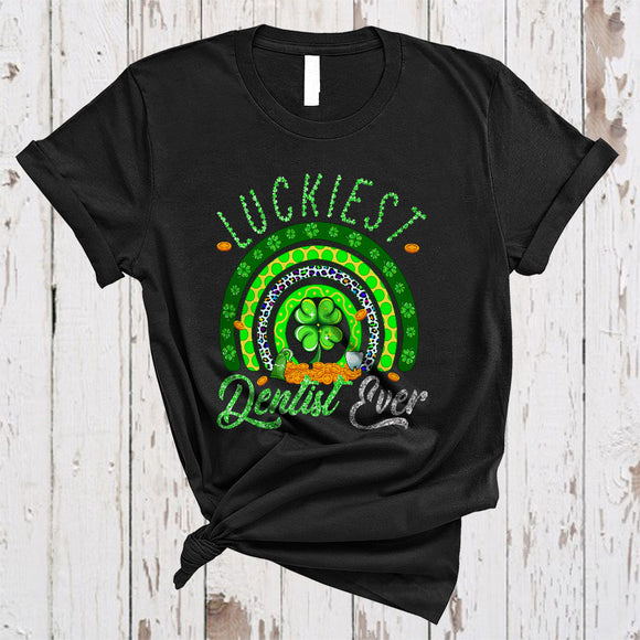 MacnyStore - Luckiest Dentist Ever, Joyful St. Patrick's Day Shamrock Rainbow, Matching Dental Dentist Group T-Shirt