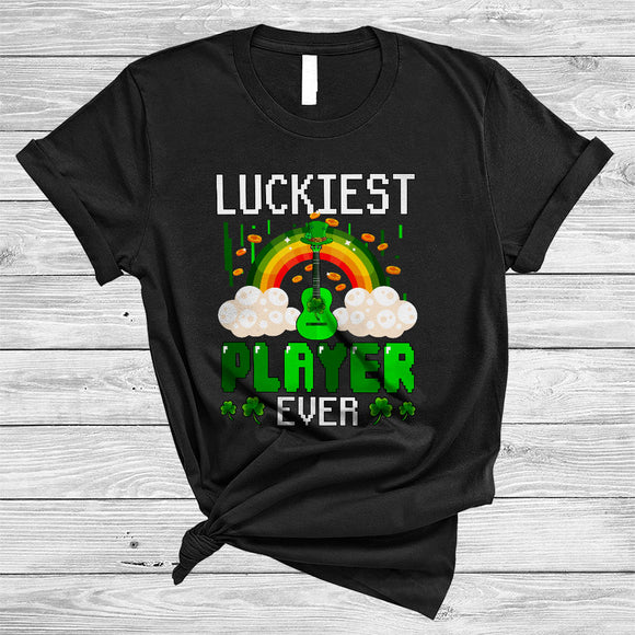 MacnyStore - Luckiest Player Ever, Joyful St. Patrick's Day Rainbow Guitar Player, Lucky Shamrock Irish Family T-Shirt