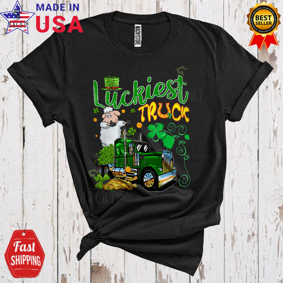 MacnyStore - Luckiest Truck Cute Funny St. Patrick's Day Shamrock Dabbing Sheep Farmer Truck Driver Trucker T-Shirt