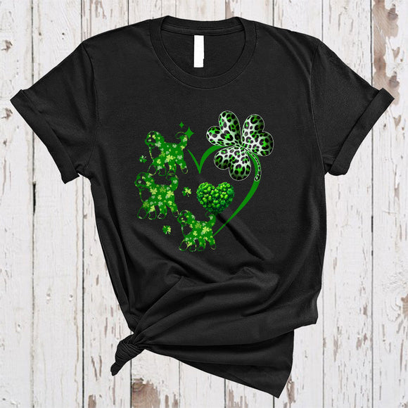 MacnyStore - Lucky Bernedoodle Shamrock Heart Shape, Lovely St. Patrick's Day Leopard Shamrock, Irish T-Shirt