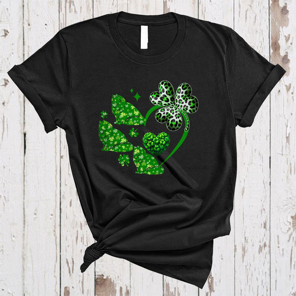 MacnyStore - Lucky British Longhair Shamrock Heart Shape, Lovely St. Patrick's Day Leopard Shamrock, Irish T-Shirt