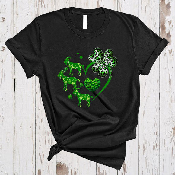 MacnyStore - Lucky Goat Shamrock Heart Shape, Lovely St. Patrick's Day Leopard Shamrock, Irish Group T-Shirt