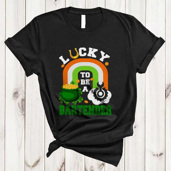 MacnyStore - Lucky To Be A Bartender, Wonderful St. Patrick's Day Pot Of Gold Rainbow, Irish Shamrock T-Shirt