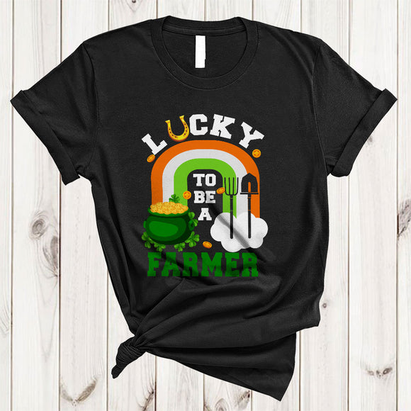 MacnyStore - Lucky To Be A Farmer, Wonderful St. Patrick's Day Pot Of Gold Rainbow, Irish Shamrock T-Shirt