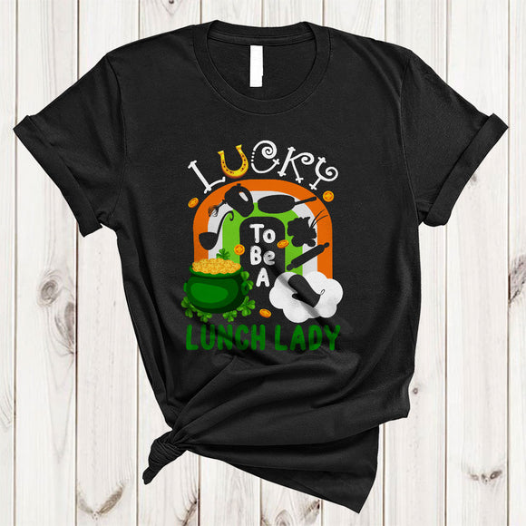 MacnyStore - Lucky To Be A Lunch Lady, Wonderful St. Patrick's Day Pot Of Gold Rainbow, Irish Shamrock T-Shirt