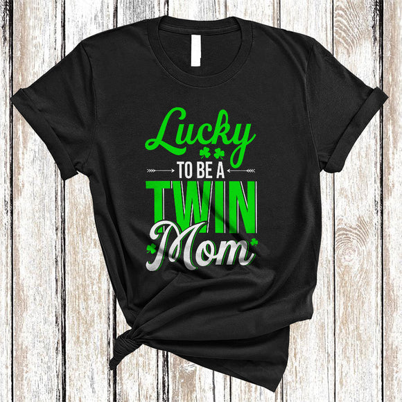 MacnyStore - Lucky To Be A Twin Mom, Awesome St. Patrick's Day Shamrock, New Future Mom Family Group T-Shirt
