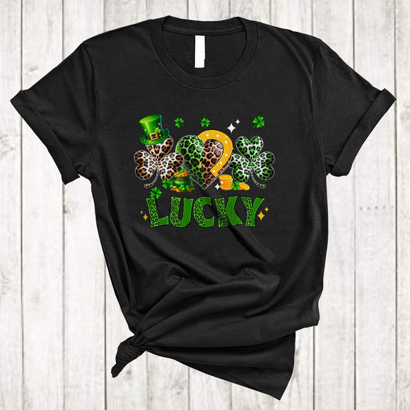 MacnyStore - Lucky, Amazing St. Patrick's Day Leopard Shamrock Heart Shape, Irish Family Group T-Shirt