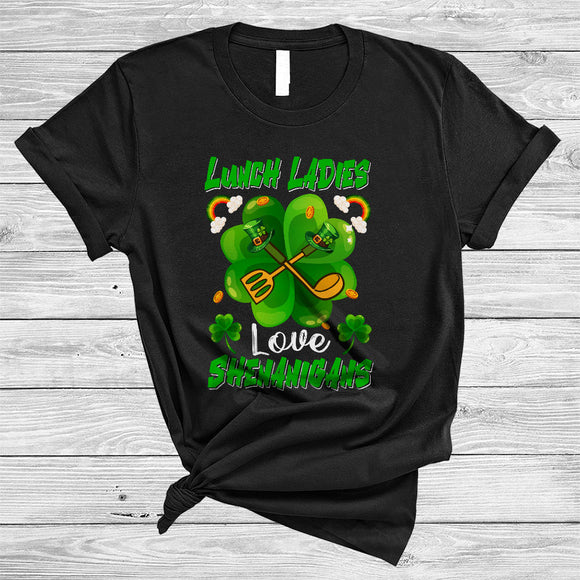 MacnyStore - Lunch Ladies Love Shenanigans, Wonderful St. Patrick's Day Shamrock Shape, Lucky Irish Proud T-Shirt