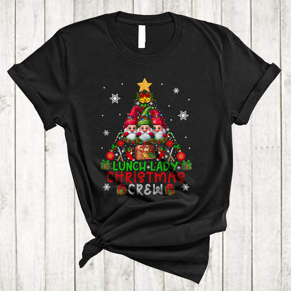 MacnyStore - Lunch Lady Christmas Crew, Awesome Cute Lunch Lady Gnomes Christmas Tree, Matching X-mas Group T-Shirt