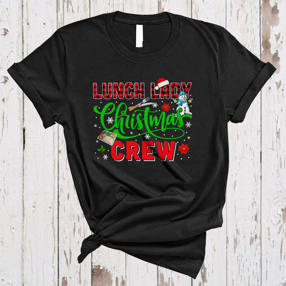 MacnyStore - Lunch Lady Christmas Crew, Joyful Plaid Santa Lunch Lady, Snow Matching X-mas Group T-Shirt