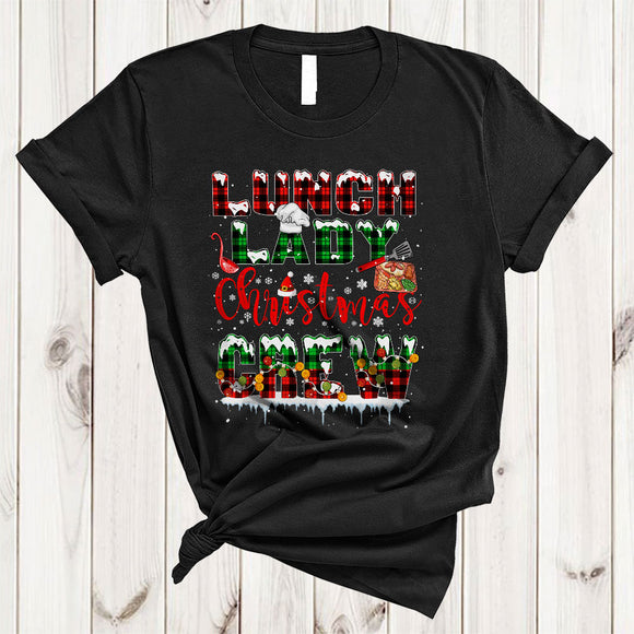 MacnyStore - Lunch Lady Christmas Crew, Wonderful Plaid X-mas Snow Around, Matching Lunch Lady X-mas T-Shirt
