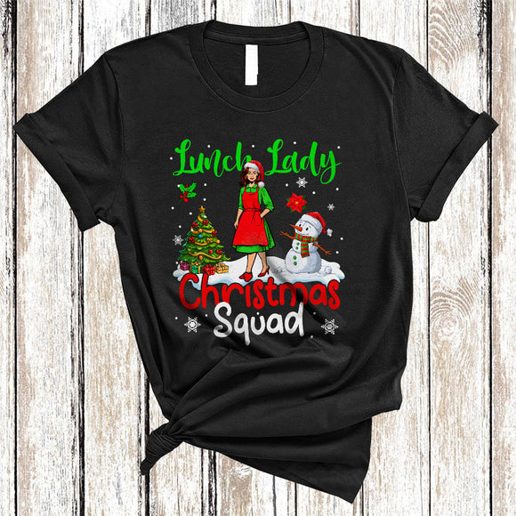 MacnyStore - Lunch Lady Christmas Squad, Humorous Christmas Santa Lunch Lady Lover, X-mas Family Group T-Shirt