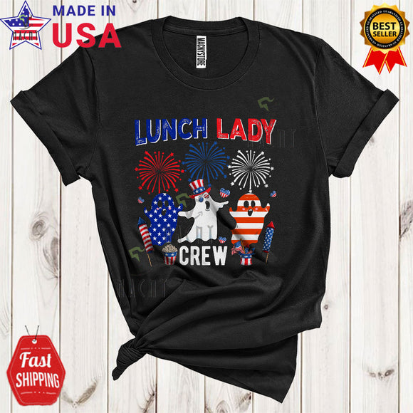 MacnyStore - Lunch Lady Crew Cool Cute 4th Of July Firework American Flag Fireworks Boo Ghost Patriotic T-Shirt