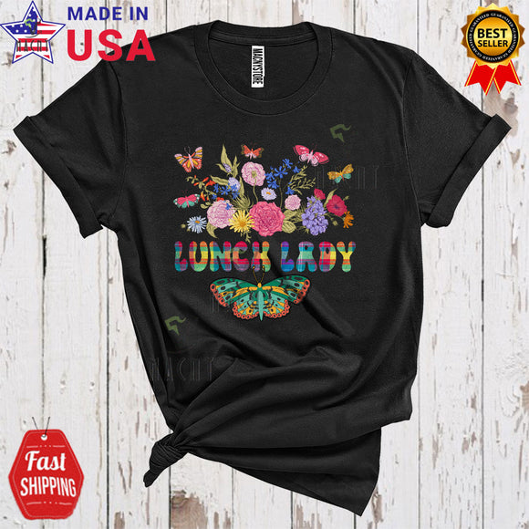 MacnyStore - Lunch Lady Cute Cool Plaid Colorful Butterfly Blooming Flowers Matching Women Group T-Shirt